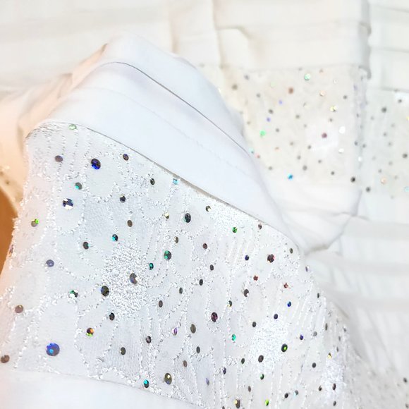 R&M Richards White Sleeveless Square Neck Sequin Knee Length Dress Stretch - Picture 5 of 12